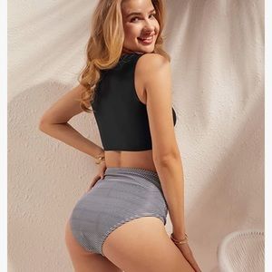 (1592) Avanova Women's High Waisted Bikini Set Tie Knot Front Crop Two Piece